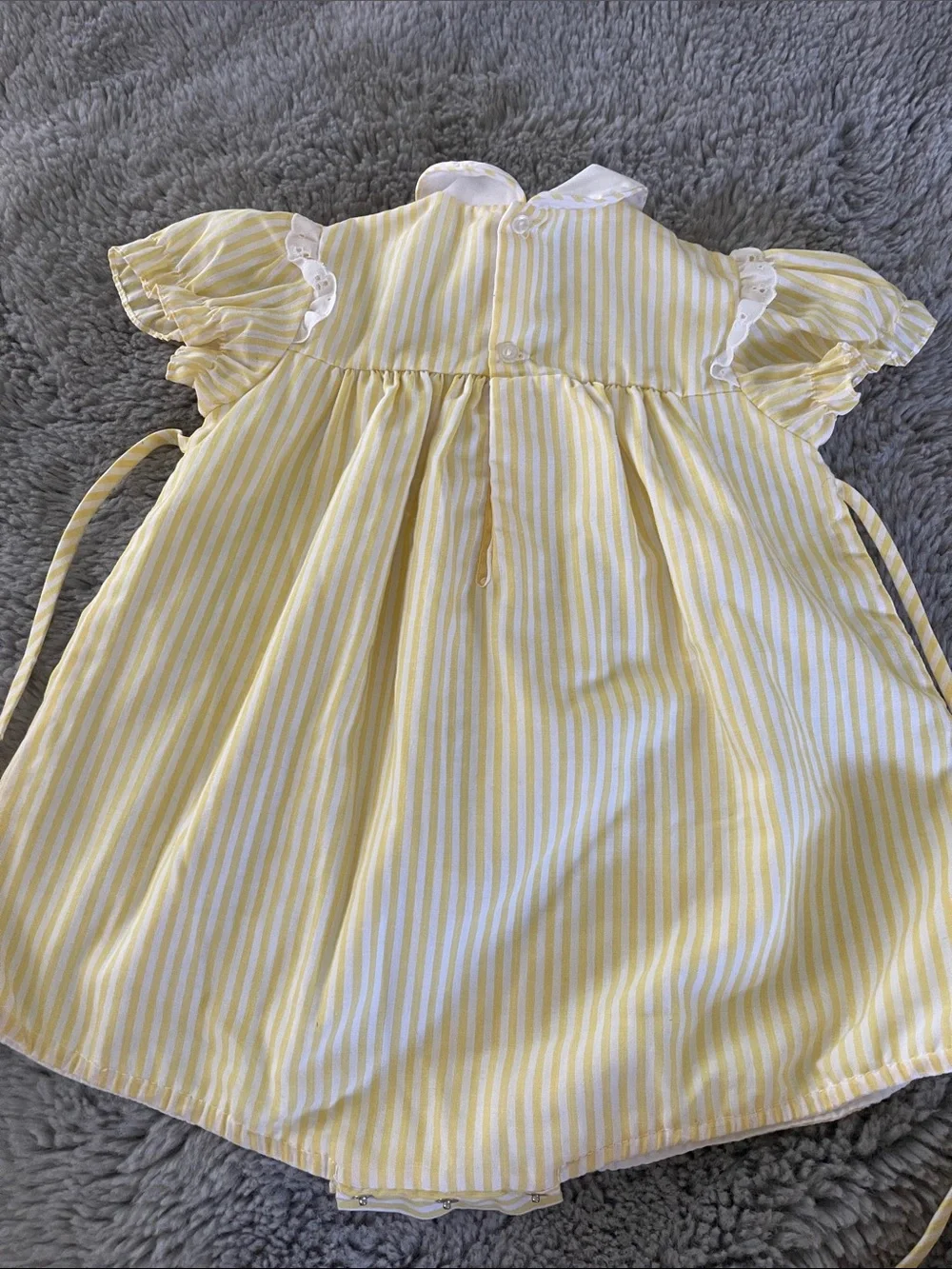 Vintage Yellow Striped Baby Romper with Floral Giraffe Appliqué